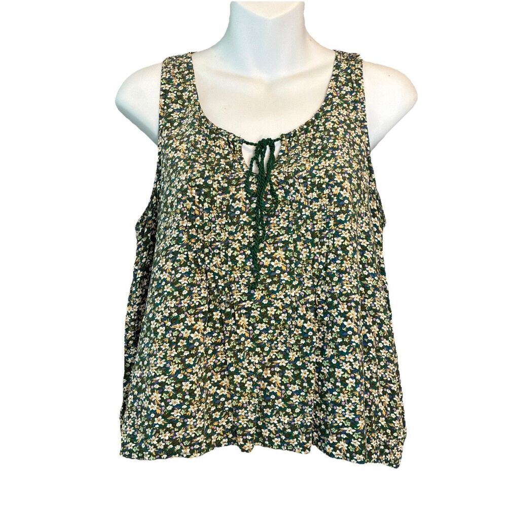 YMI Babydoll Tank Top Medium Flowy Floral Green Boho Cottage Fairy Romantic Y2K